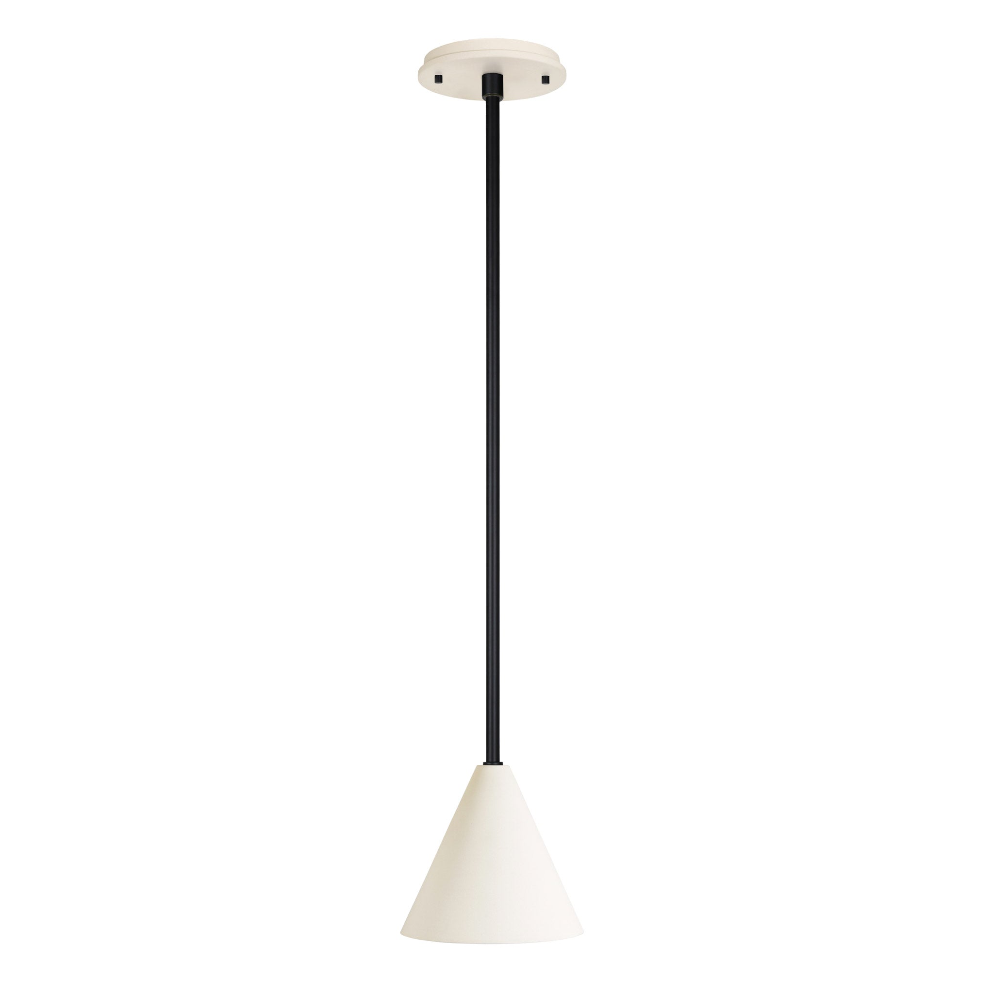 Petra Ceramic Pendant shown in Matte Black with a Bone Ceramic canopy