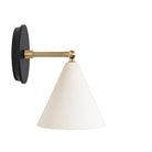 Petra Ceramic Sconce shown in Brass with a 3" rod and Black Stained Wood canopy