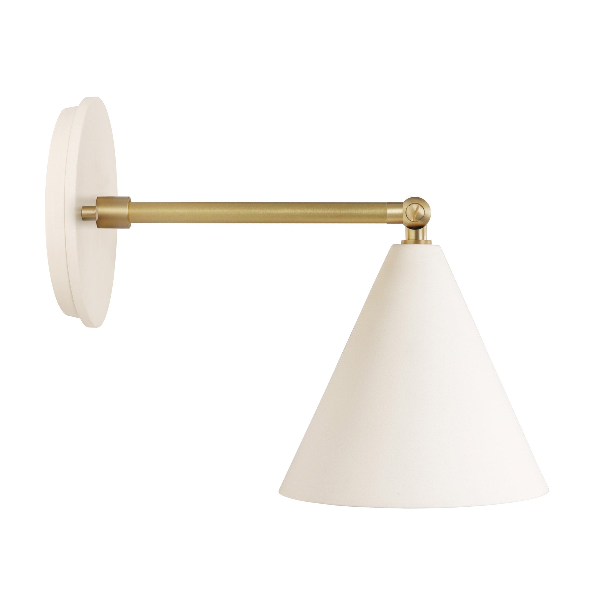 Petra Ceramic Sconce shown in Brass with a 6" rod and Bone Ceramic canopy
