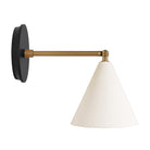 Petra Ceramic Sconce shown in Heirloom Brass with a 6" rod and Blacked Stained Wood canopy