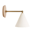 Petra Ceramic Sconce shown in Heirloom Brass with a 6" rod and Maple Wood canopy