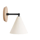 Petra Ceramic Sconce shown in Matte Black with a 3" rod and Maple Wood canopy