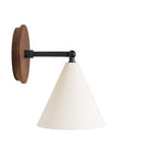 Petra Ceramic Sconce shown in Matte Black with a 3" rod and Walnut Wood canopy