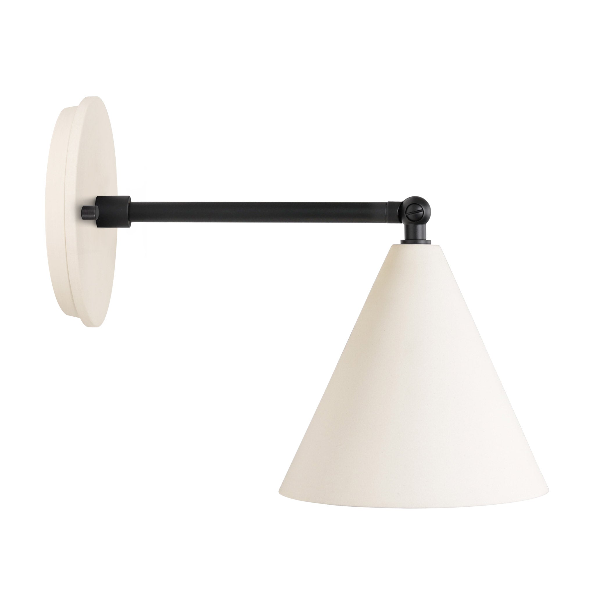 Petra Ceramic Sconce shown in Matte Black with a 6" rod and Bone Ceramic canopy