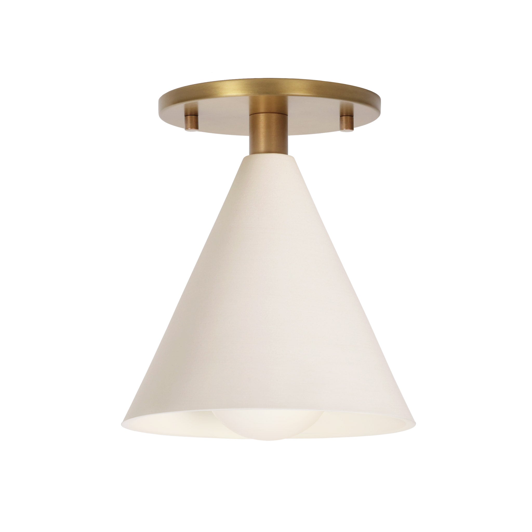 Petra Ceramic Surface shown in Heirloom Brass with a Tala Sphere II Bulb