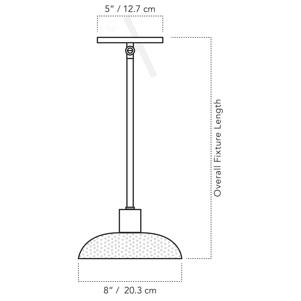 Cedar & Moss Sally Pendant for Vaulted Ceilings drawing with dimensions