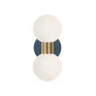 Selene Double shown in Brass with an Ocean Blue Canopy