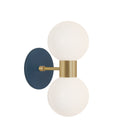 Selene Double shown in Brass with an Ocean Blue Canopy