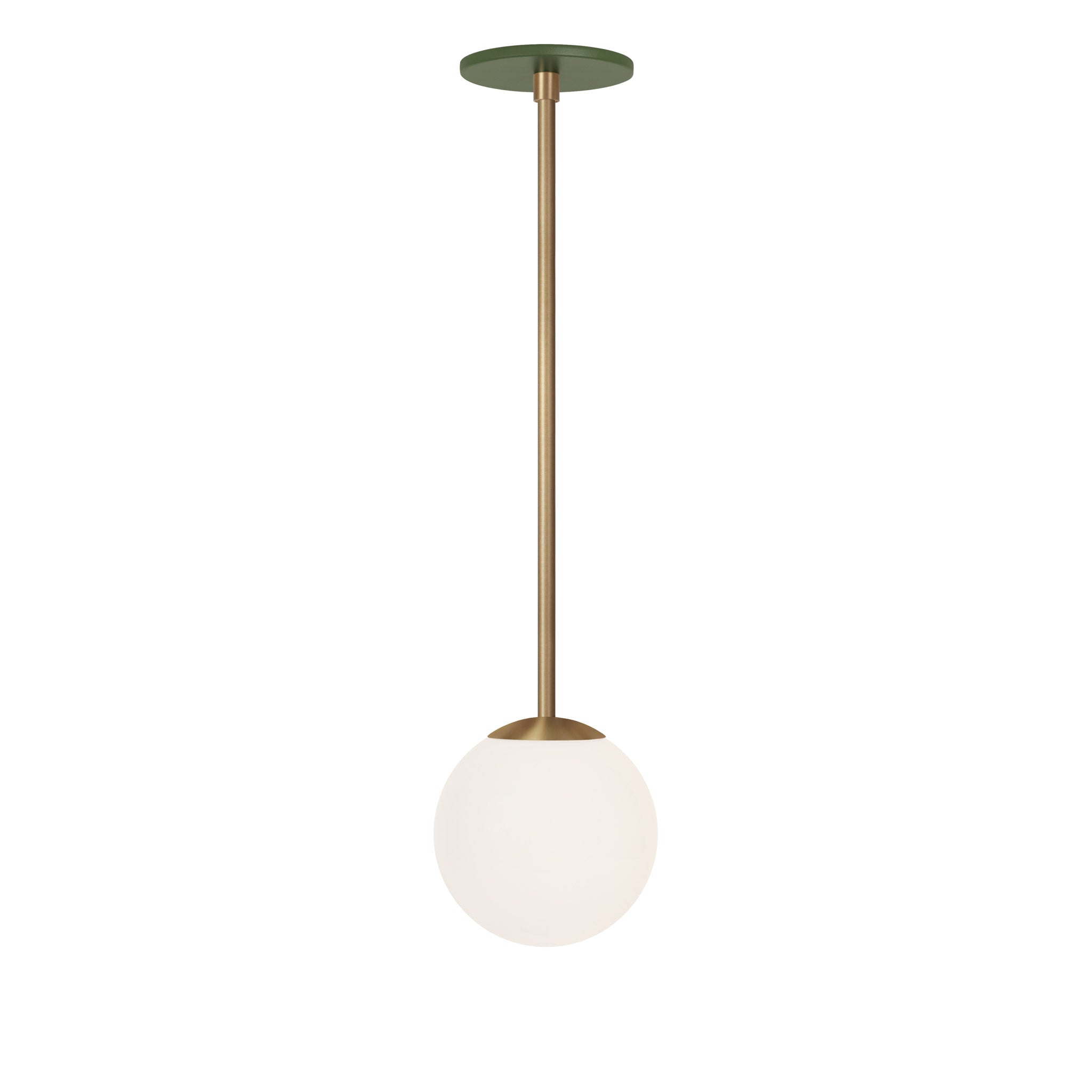 Selene 6" Pendant shown in Heirloom Brass with a Garden Green Canopy
