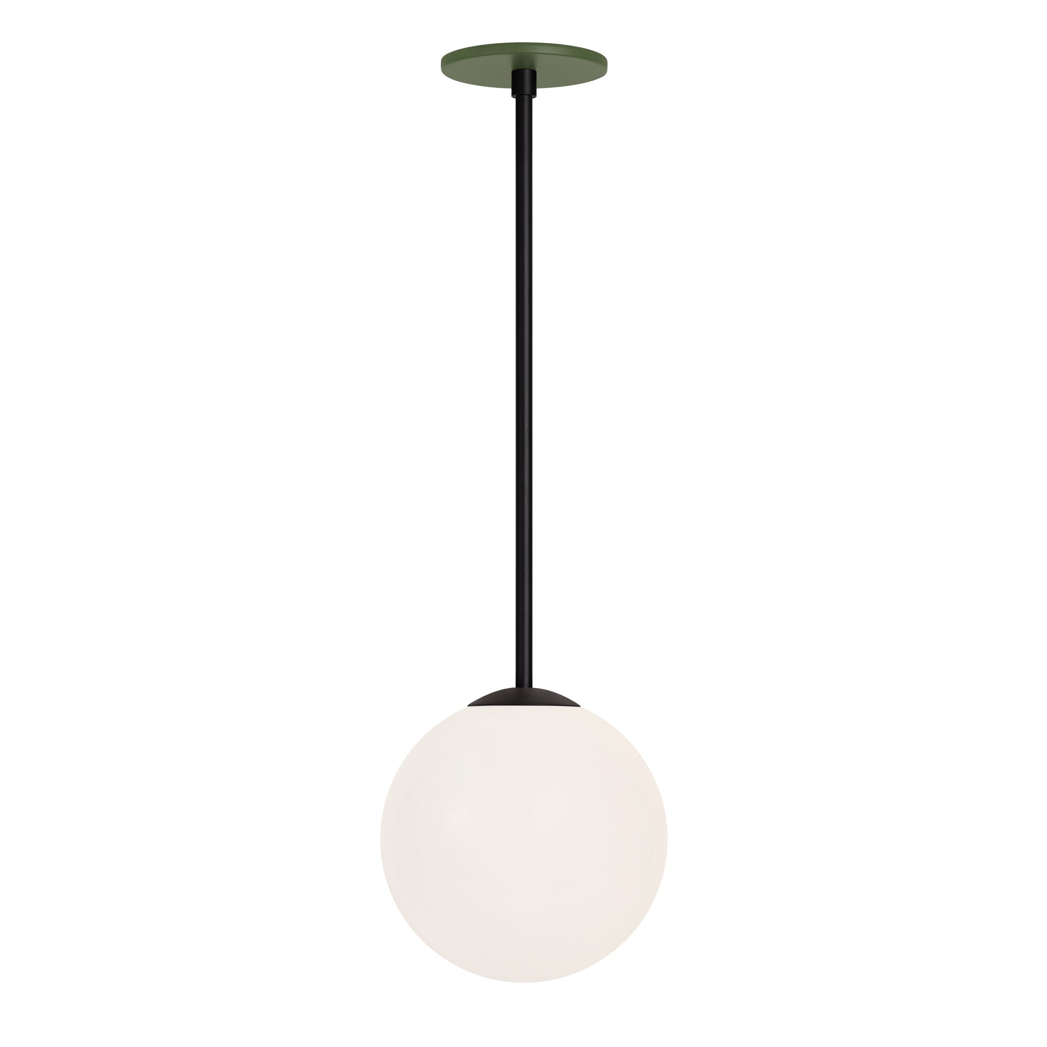 Selene 8" Pendant shown in Matte Black and a Garden Green Canopy