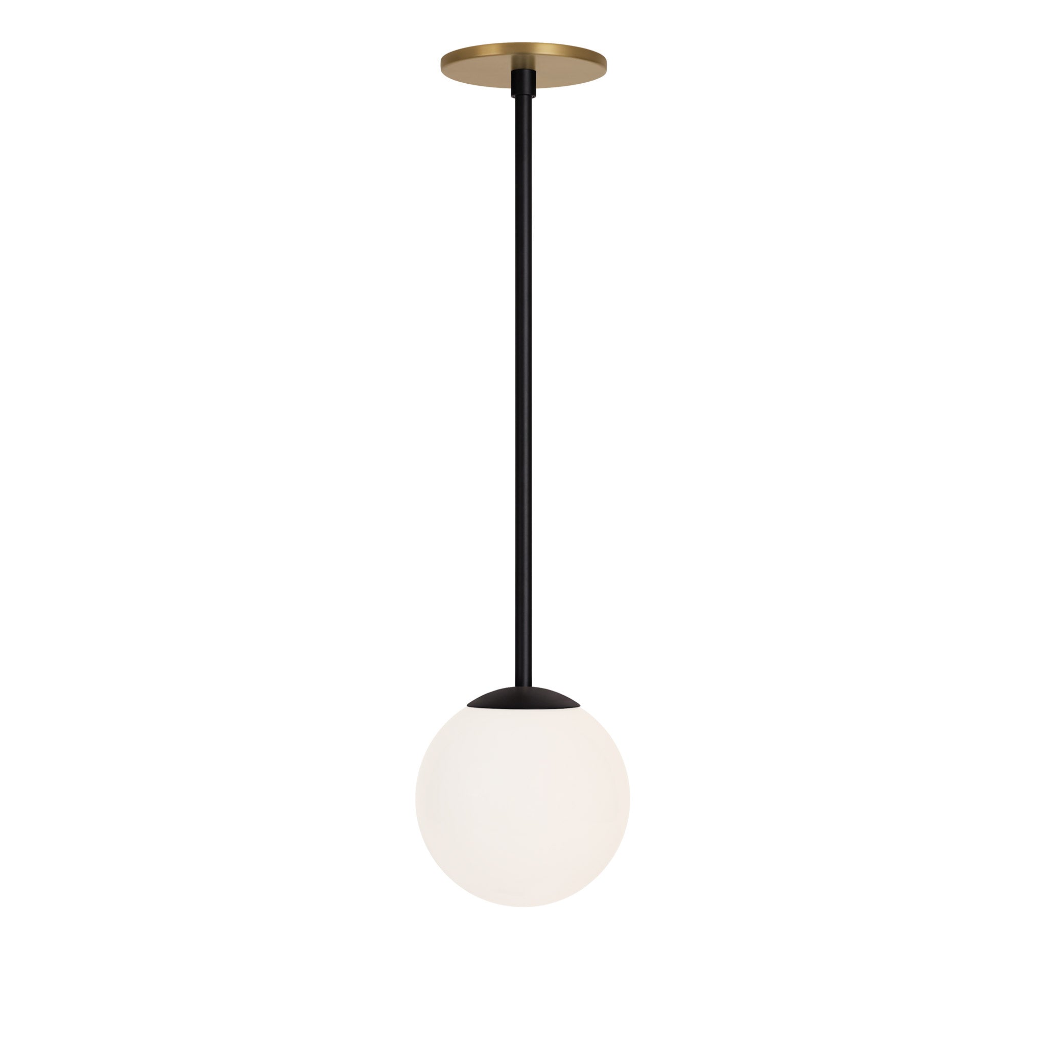 Selene 6" Pendant shown in Matte Black with a Heirloom Brass Canopy