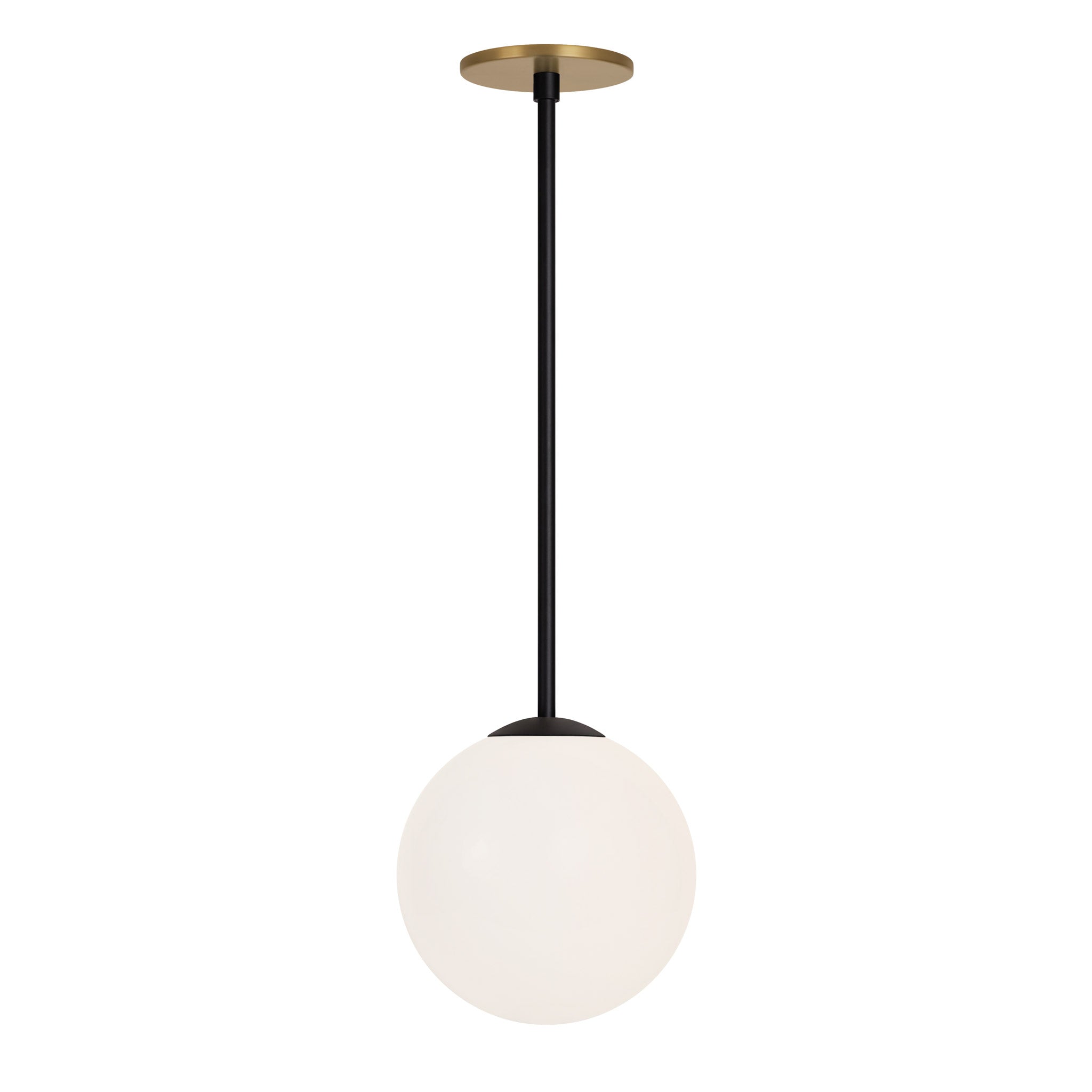 Selene 8" Pendant shown in Matte Black and a Heirloom Brass Canopy
