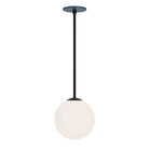 Selene 8" Pendant shown in Matte Black and an Ocean Blue Canopy