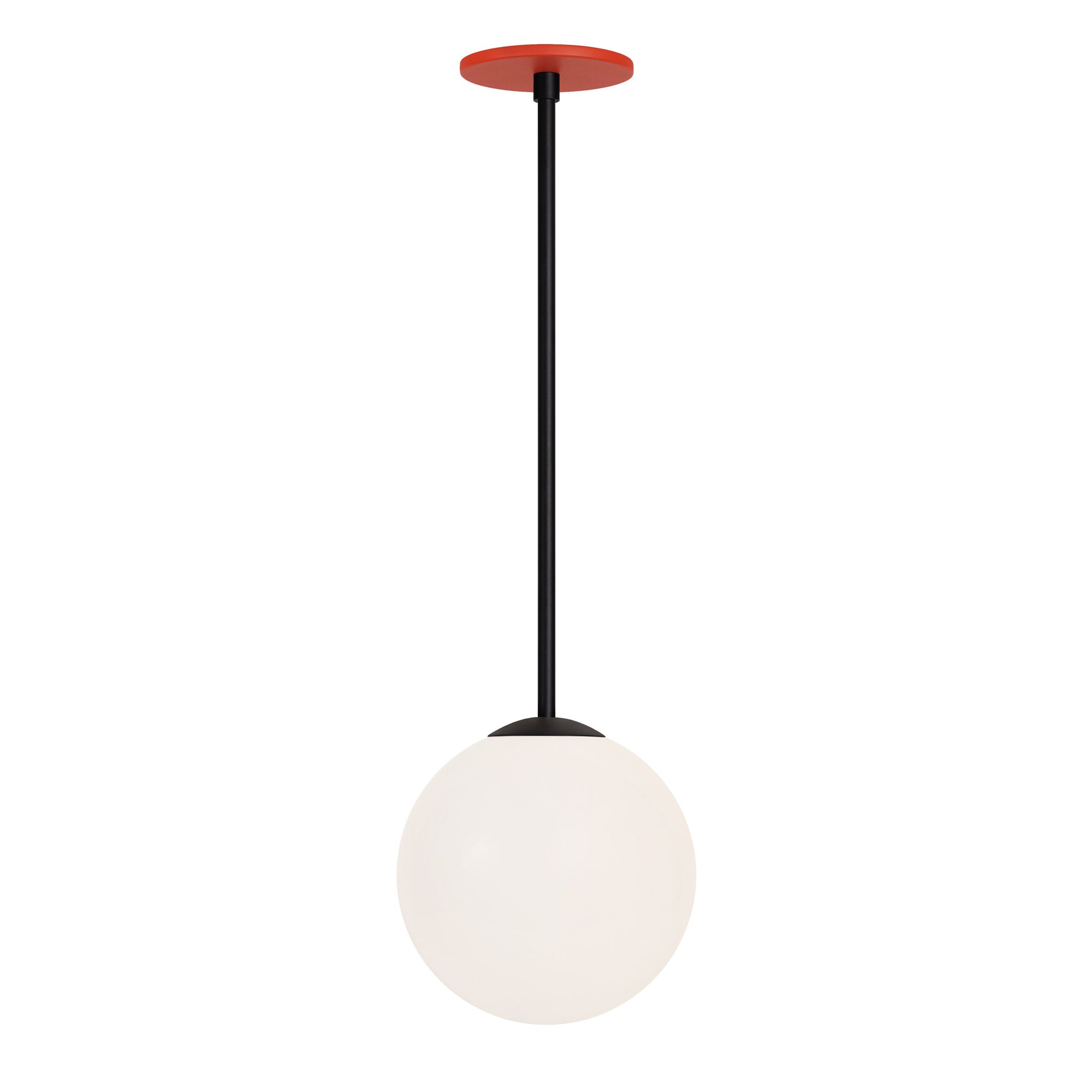 Selene 8" Pendant shown in Matte Black and a Persimmon Canopy