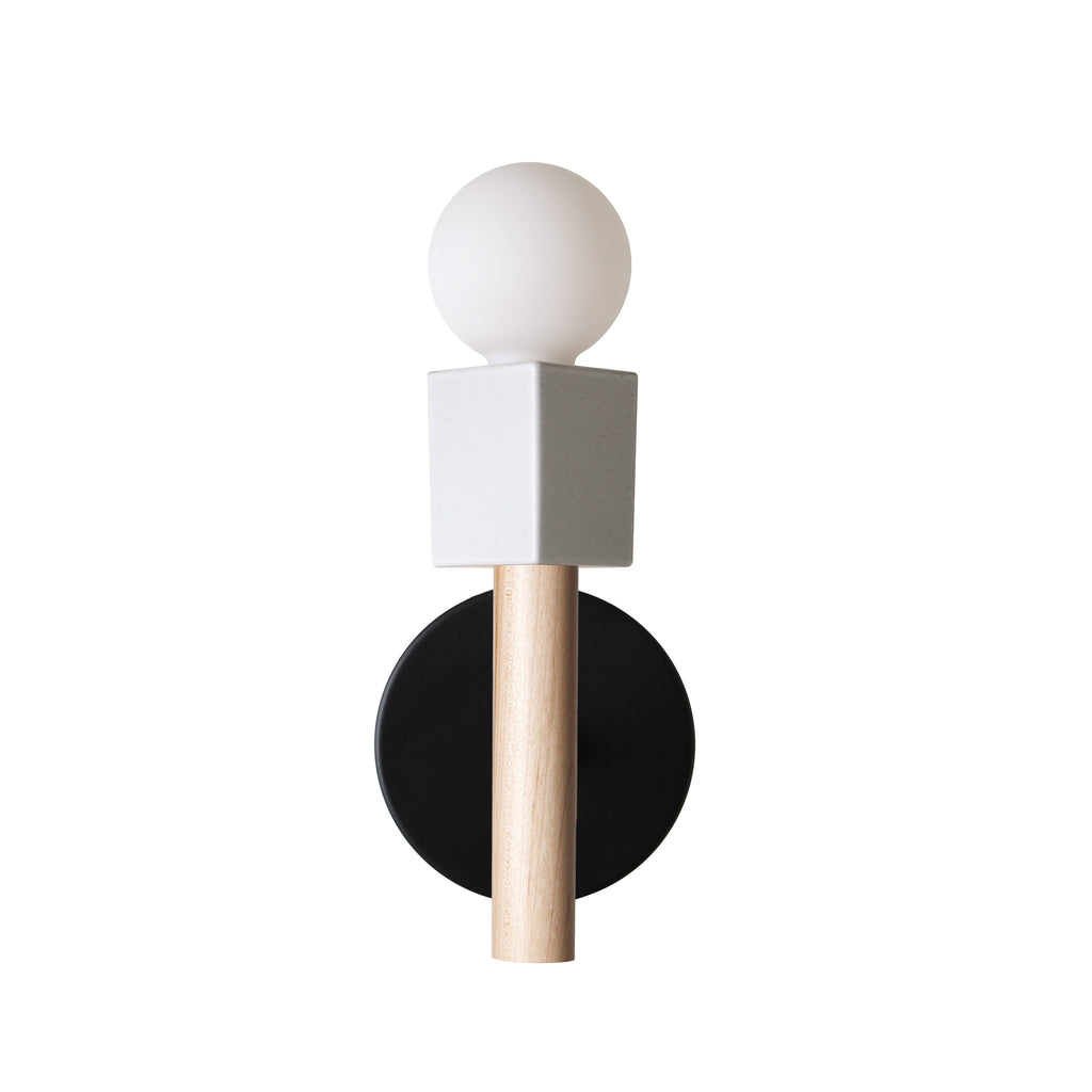 Seneca Sconce shown with Matte Black  canopy and Maple