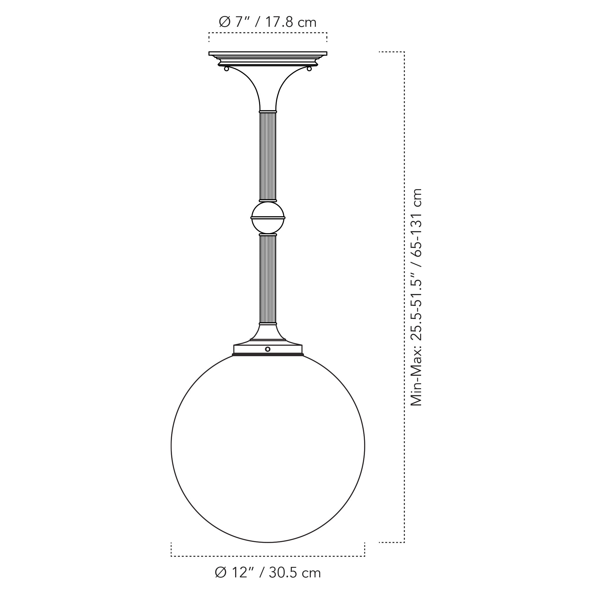 A Technical Drawing Of The Sorbonne Pendant Light 12" Globe