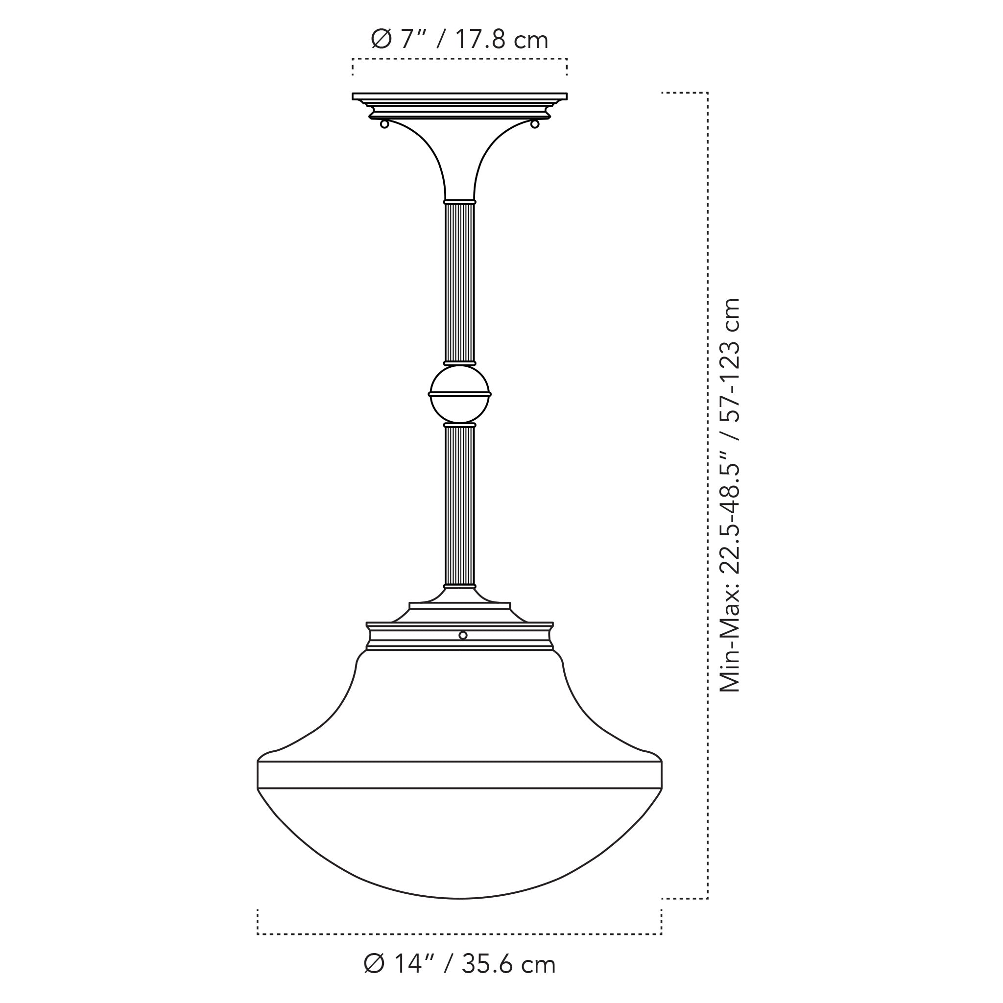 A Technical Drawing Of The Sorbonne Rod Pendant With 14" Tulip Shade