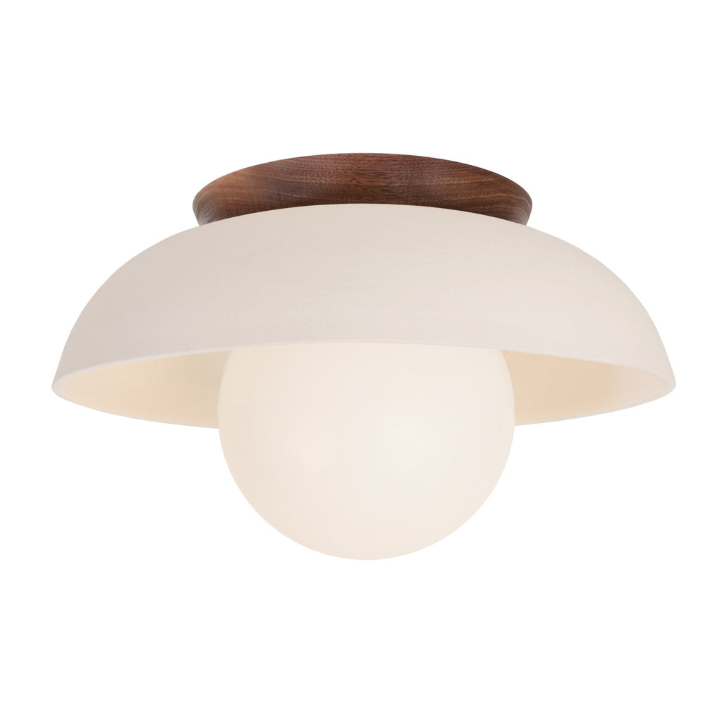 Terra Lexi Large 6" shown in Bone ceramic with a Walnut wood canopy