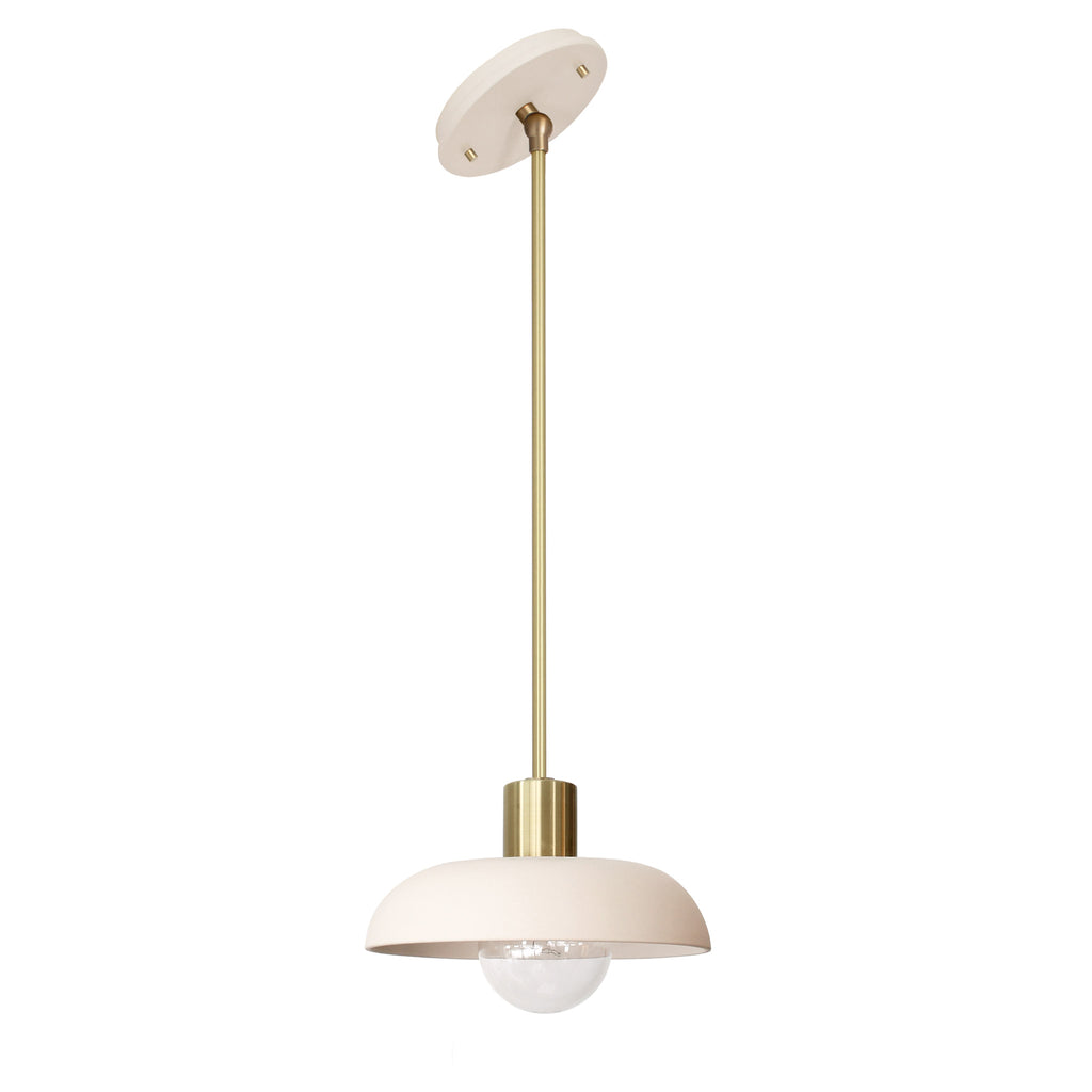 Terra Pendant for Vaulted Ceiling shown in Bone Ceramic finish with Brass metal