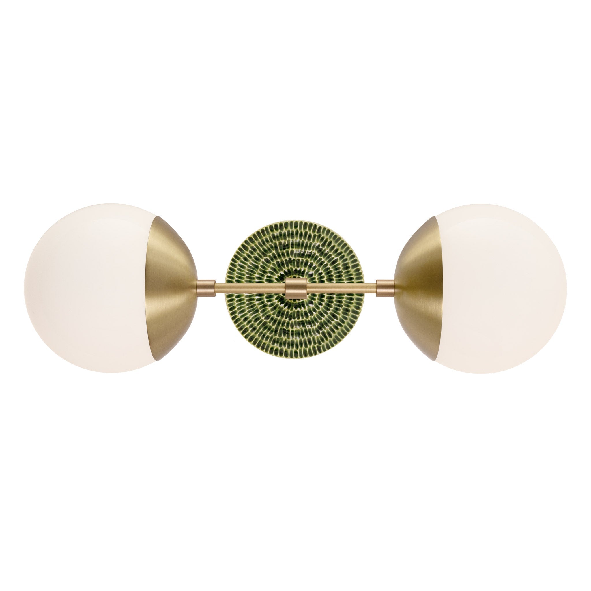 Theo shown in Brass with a Forest Green Sunflower Ceramic Canopy