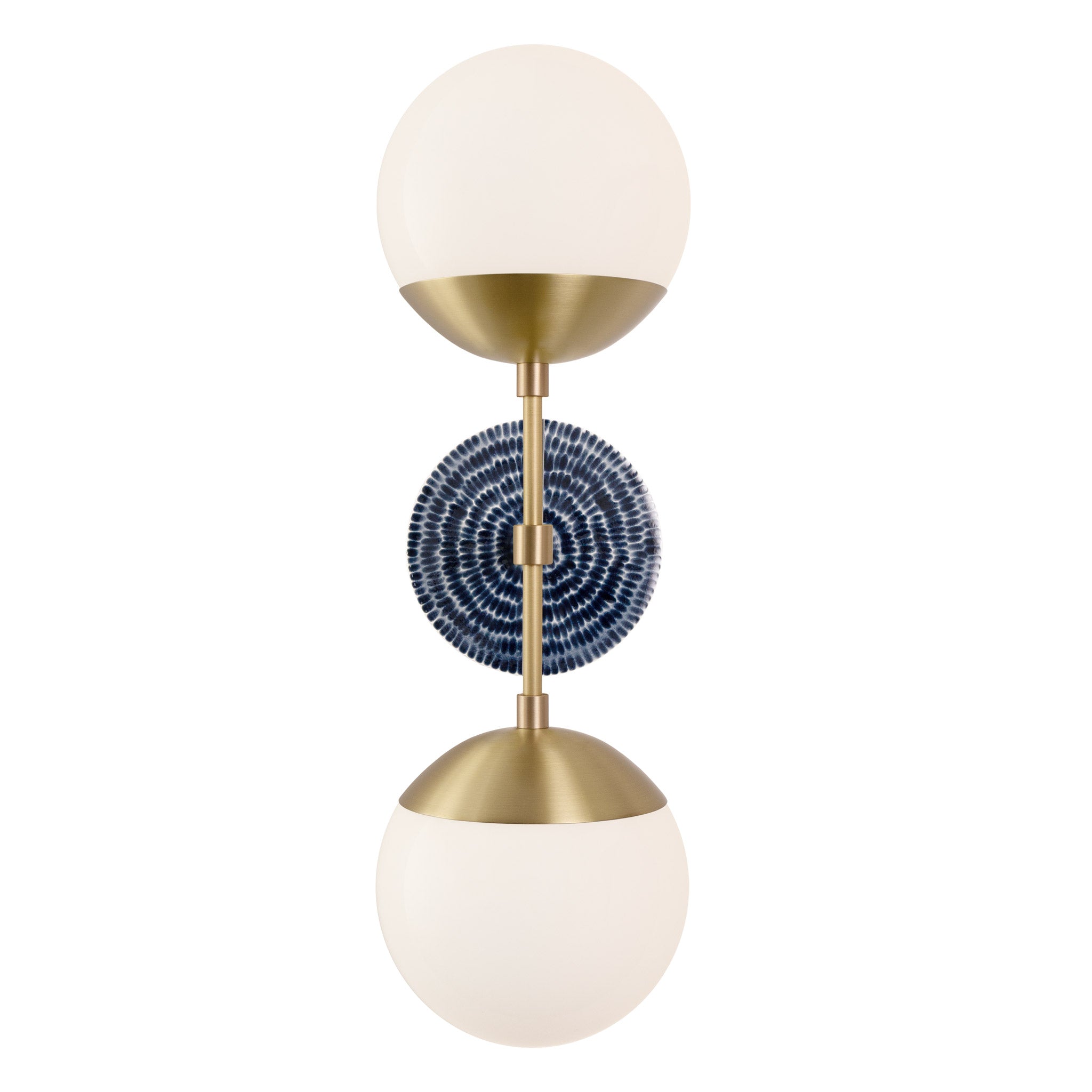 Theo shown in Brass with an Indigo Blue Sunflower Ceramic Canopy