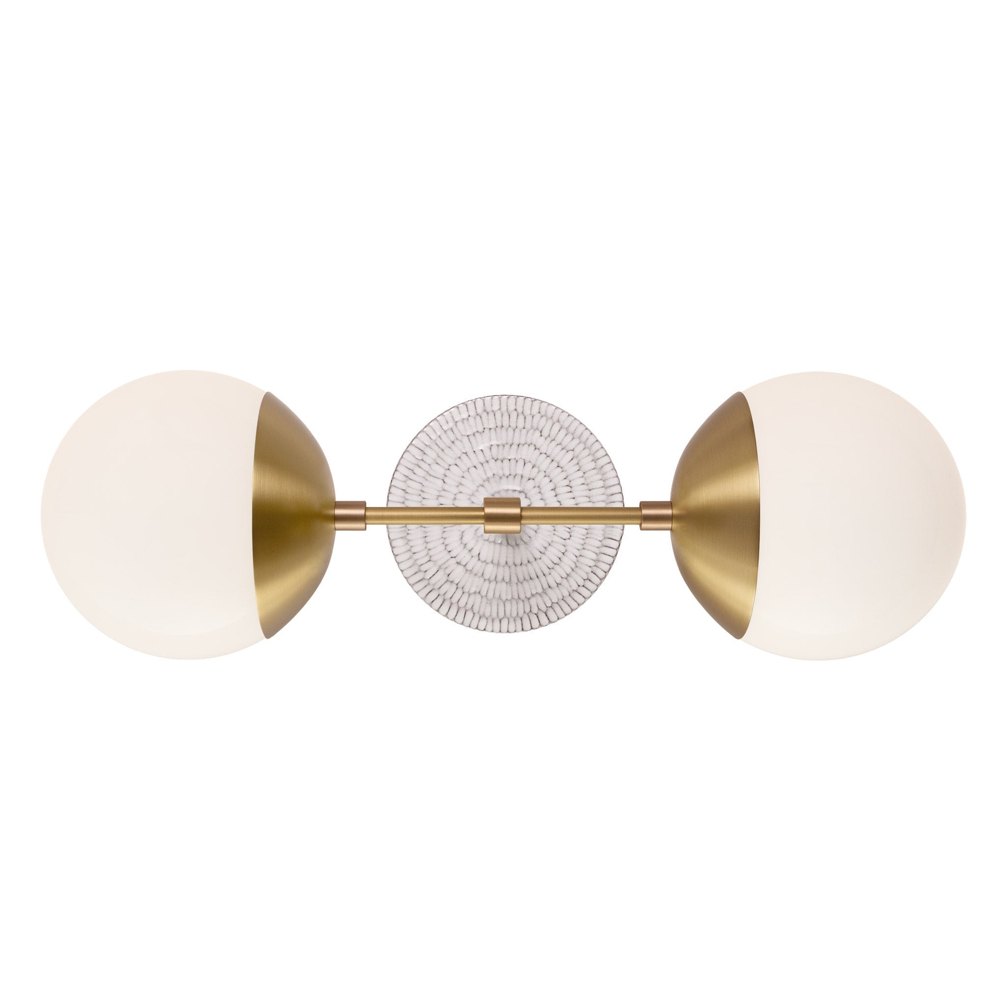 Theo shown in Heirloom Brass with a Brownstone White Sunflower Ceramic Canopy
