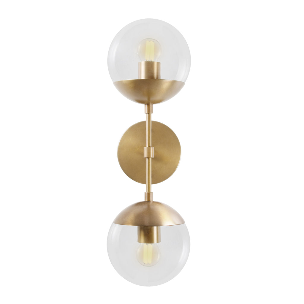 Theo 6" shown in Heirloom Brass with Clear 6" globes