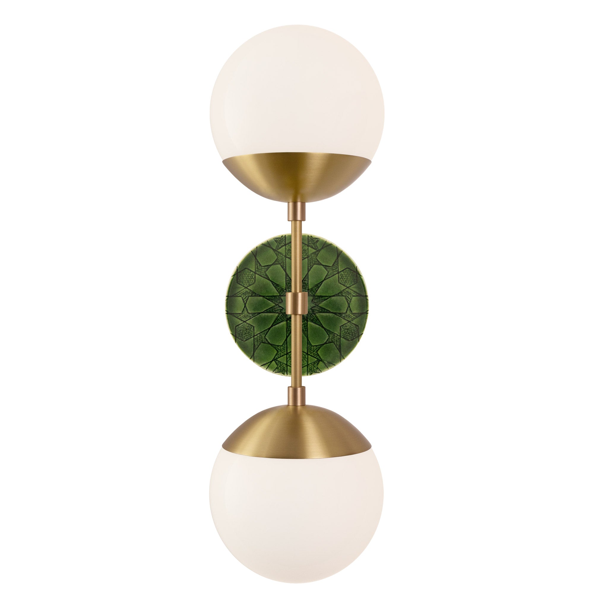 Theo shown in Heirloom Brass with a Forest Green Star Ceramic Canopy