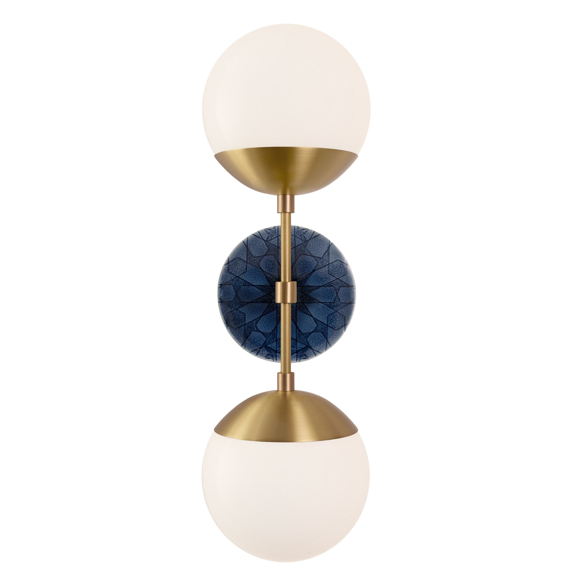 Theo shown in Heirloom Brass with an Indigo Blue Star Ceramic Canopy