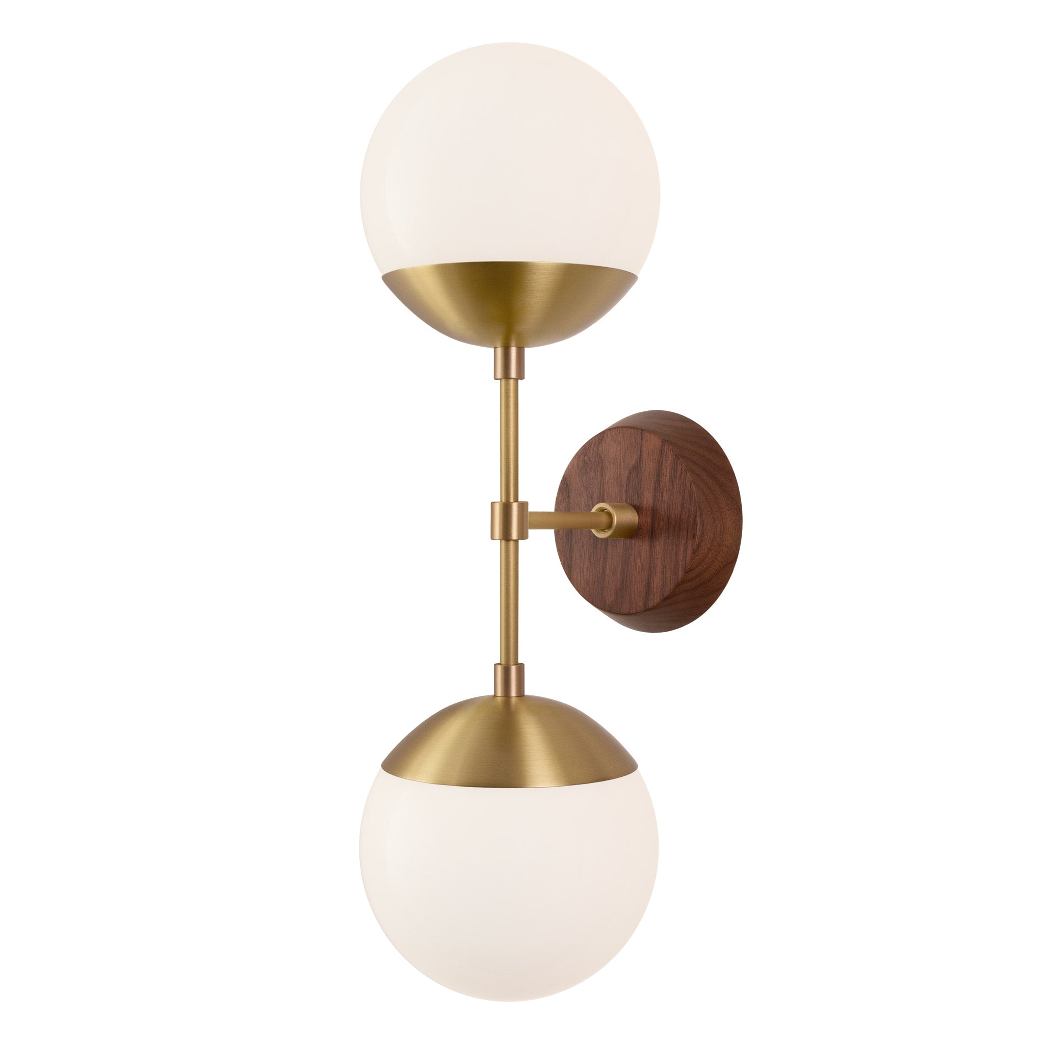 Theo shown in Heirloom Brass and a Walnut Wood Canopy