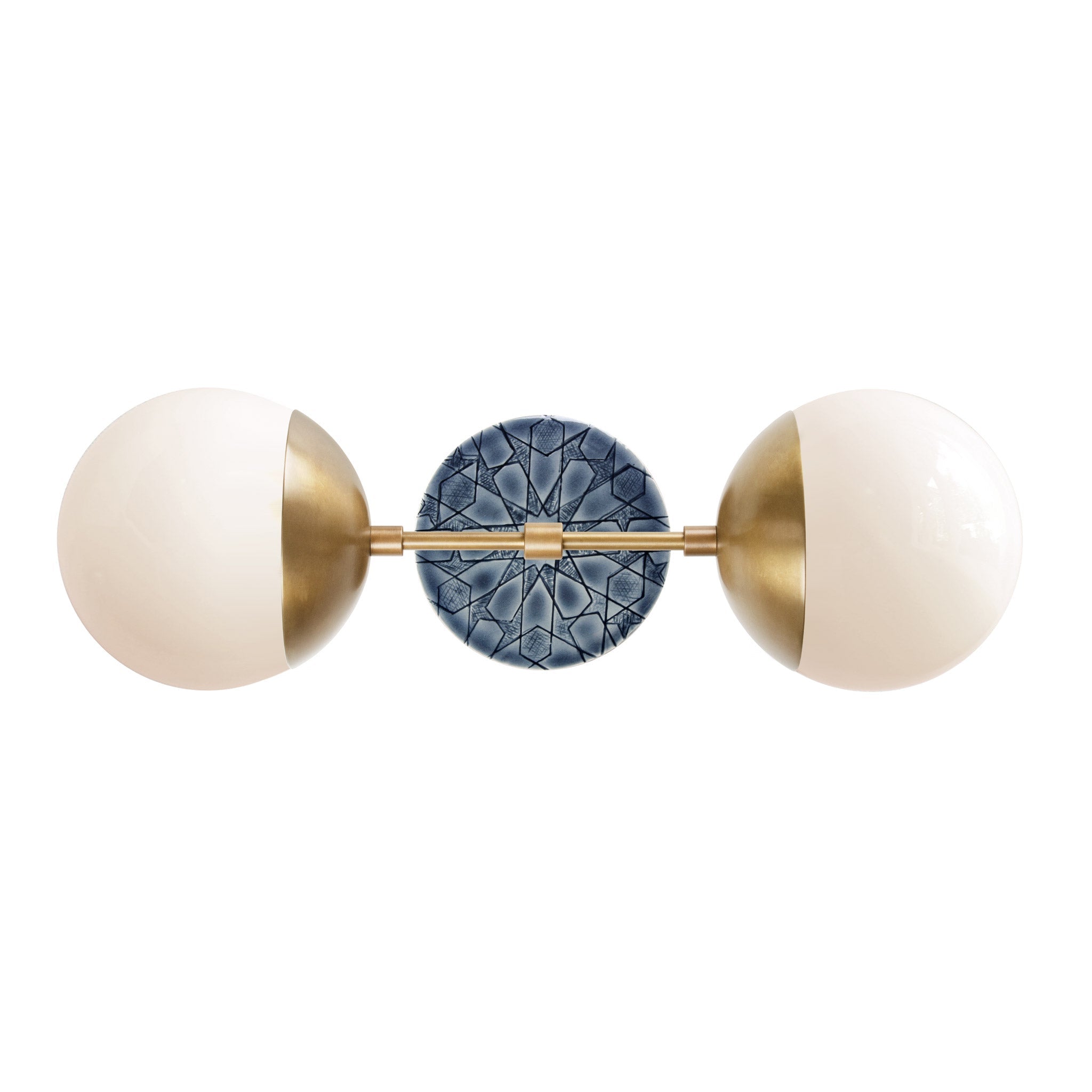 Theo 6" with Ceramic Canopy shown in Heirloom Brass with an Indigo Blue Star pattern canopy