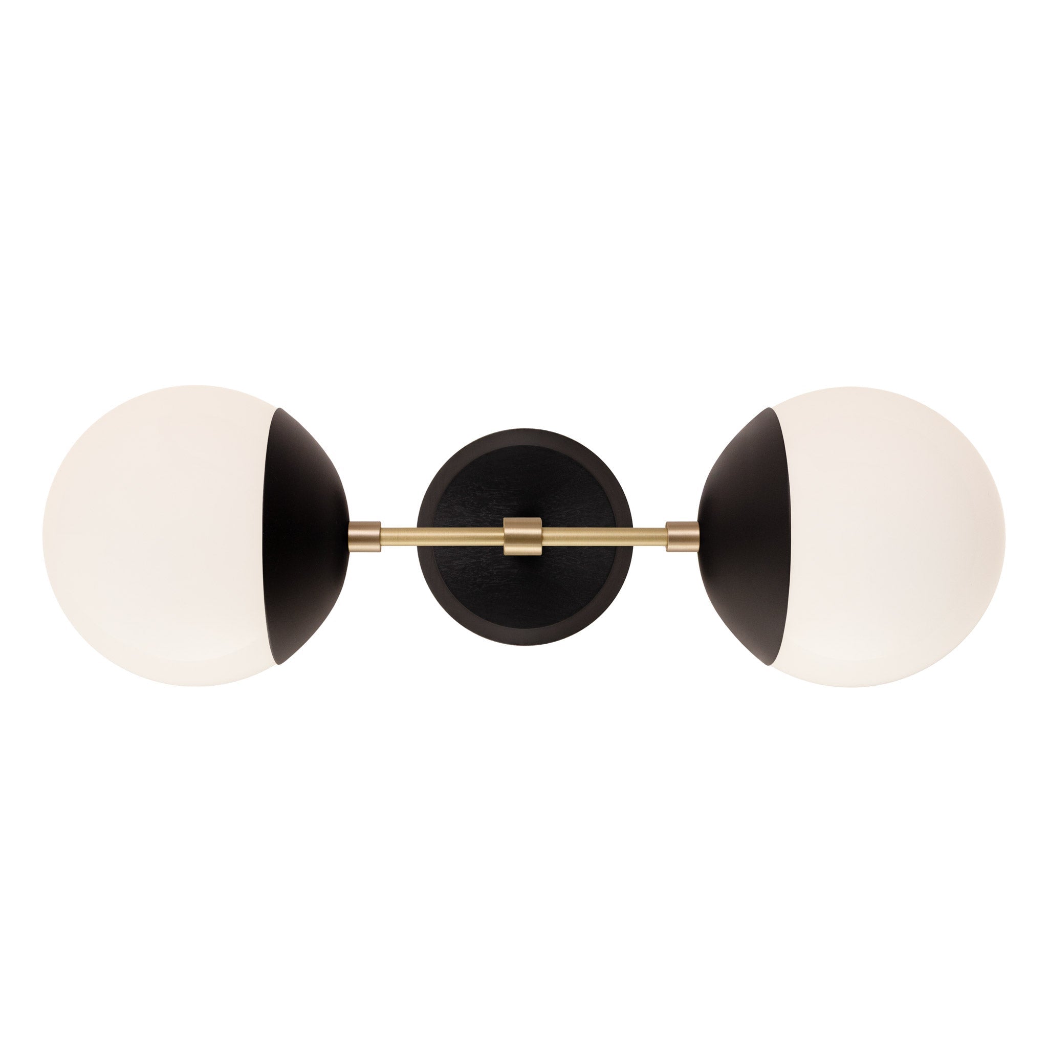 Theo shown in Matte Black with Brass and a Black Stained Wood Canopy