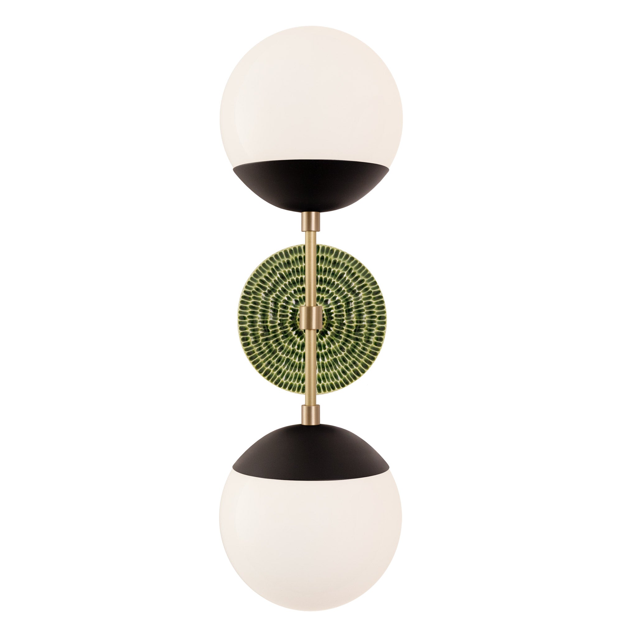 Theo shown in Matte Black with Brass and a Forest Green Sunflower Ceramic Canopy