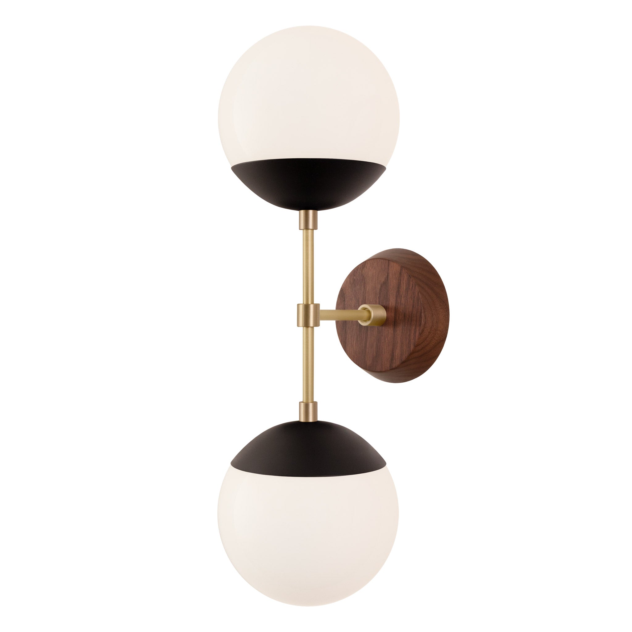 Theo shown in Matte Black with Brass and a Walnut Wood Canopy