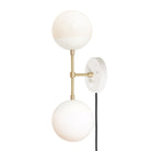 Theo shown in White and Brass with Opal 6" globes and a Backplate Dimmer Switch and Black Cord