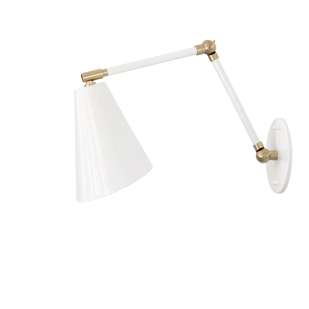 Tilt Cone Double Articulate shown in White with Brass Accents