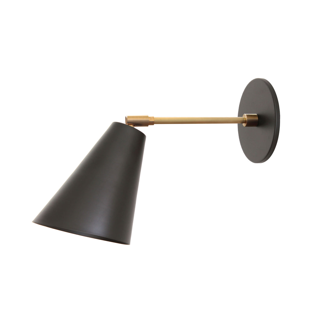 Tilt Cone shown in Matte Black with Brass finish with 6" arm.