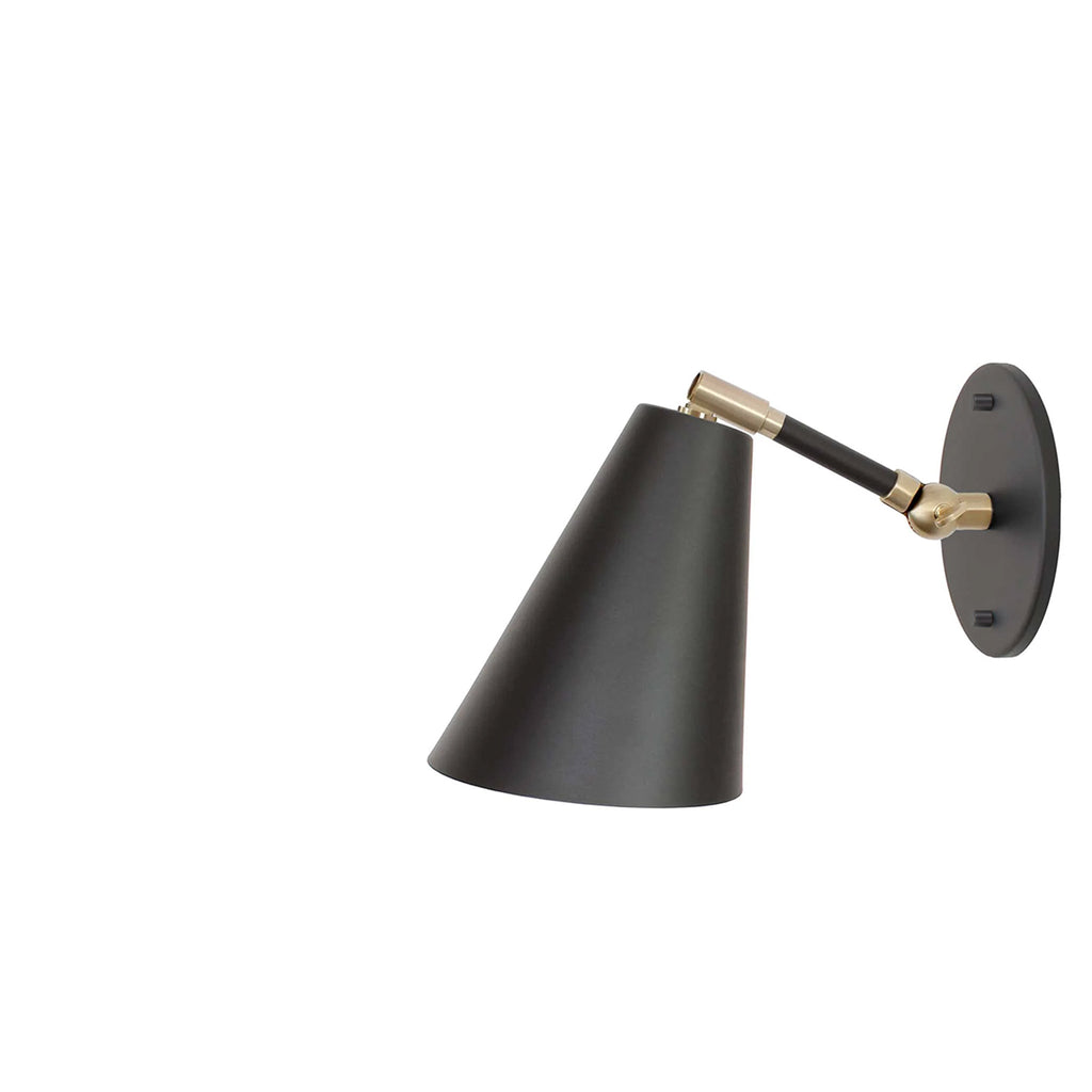 Tilt Cone Single Articulated shown in Matte Black with Brass Accents