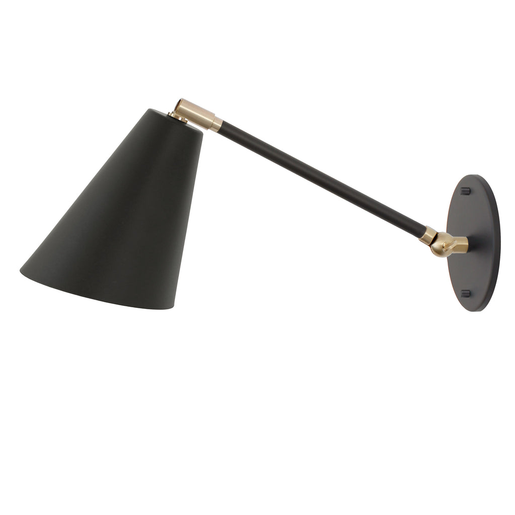 Tilt Cone Single Articulated shown in Matte Black with Brass Accents