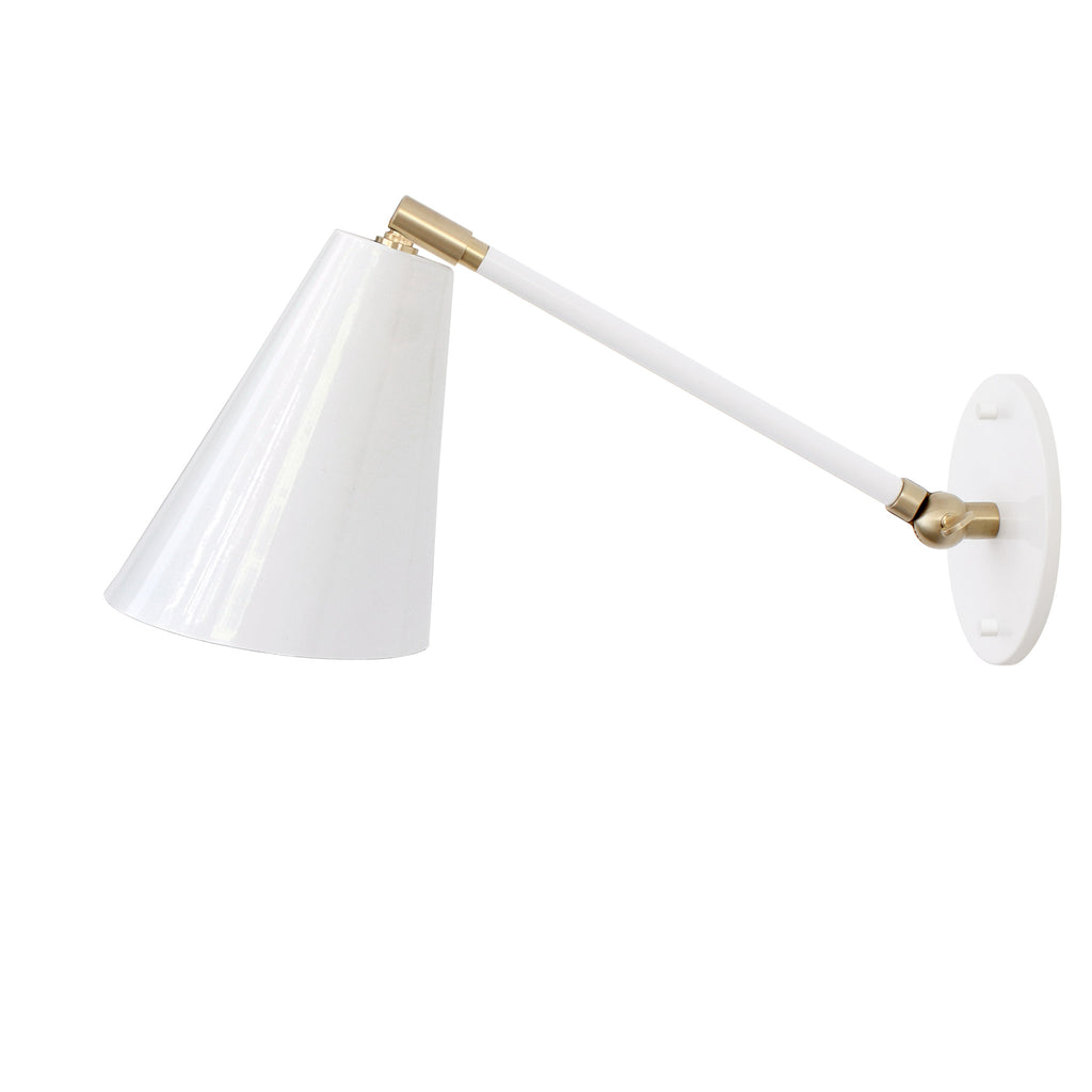 Tilt Cone Single Articulated shown in White with Brass Accents