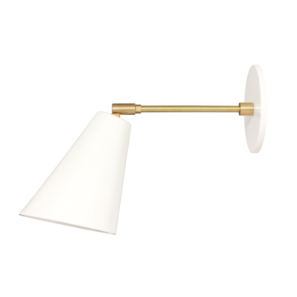Tilt Cone shown in White with Brass finish with 6" arm.
