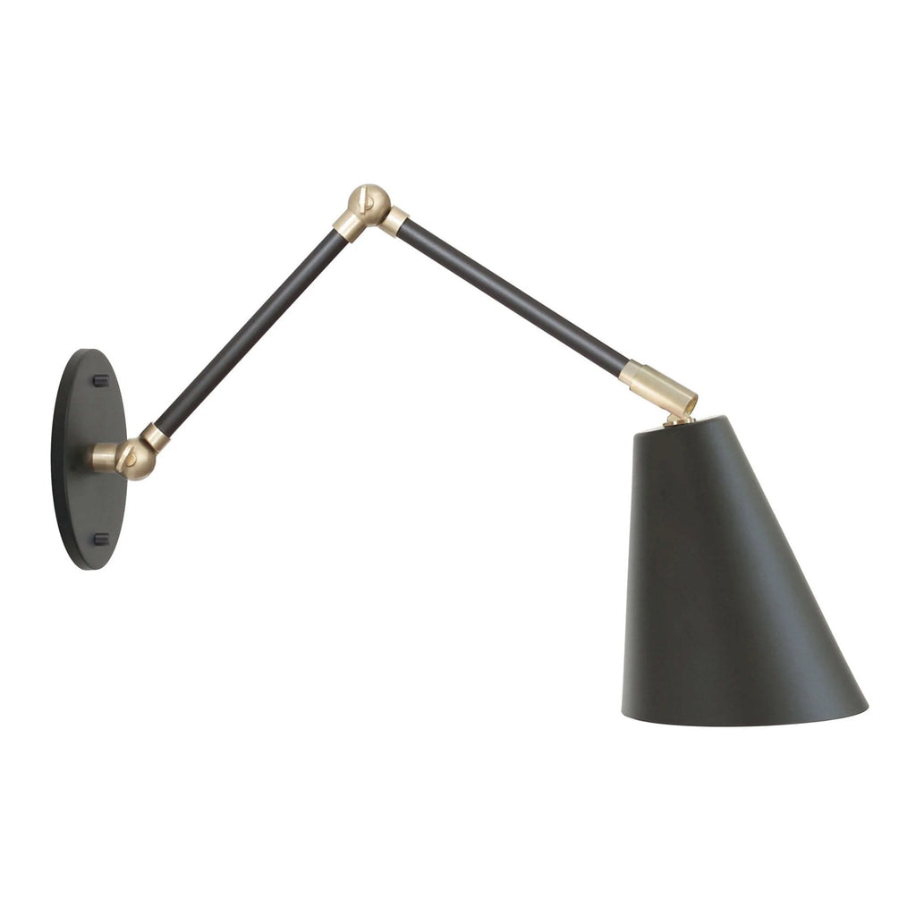 Tilt Cone Double Articulate shown in Matte Black with Brass Accents