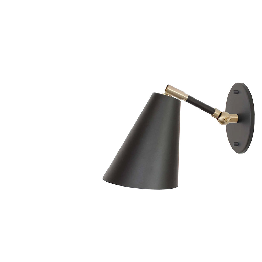 Tilt Cone Single Articulated shown in Matte Black with Brass Accents