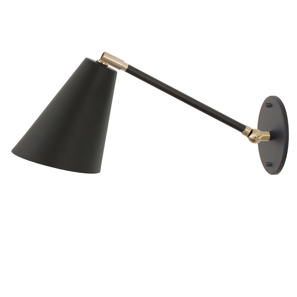 Tilt Cone Single Articulated shown in Matte Black with Brass Accents