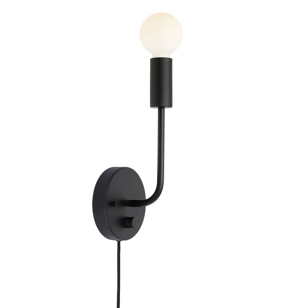 Timberline Sconce shown in Matte Black with a Backplate Dimmer Switch and Black Cord