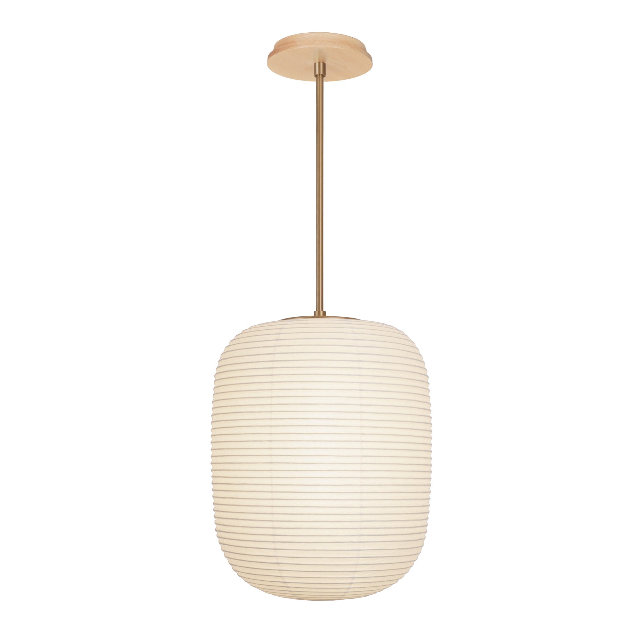 Umi Pendant shown in Heirloom Brass with a Maple Wood Canopy