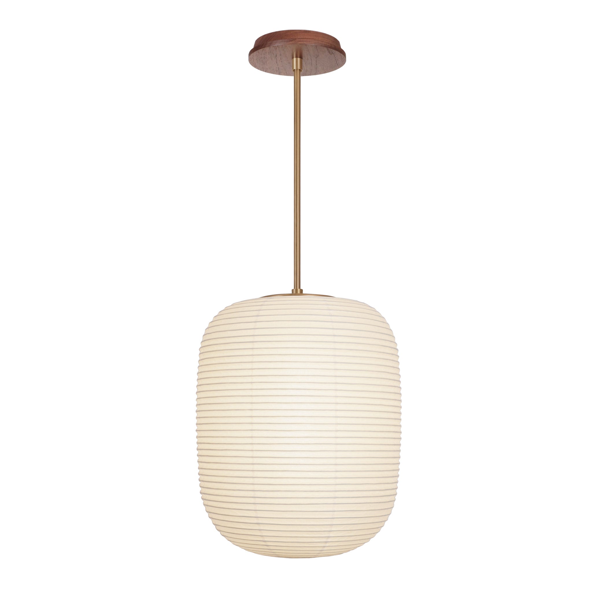 Umi Pendant shown in Heirloom Brass with a Walnut Wood Canopy