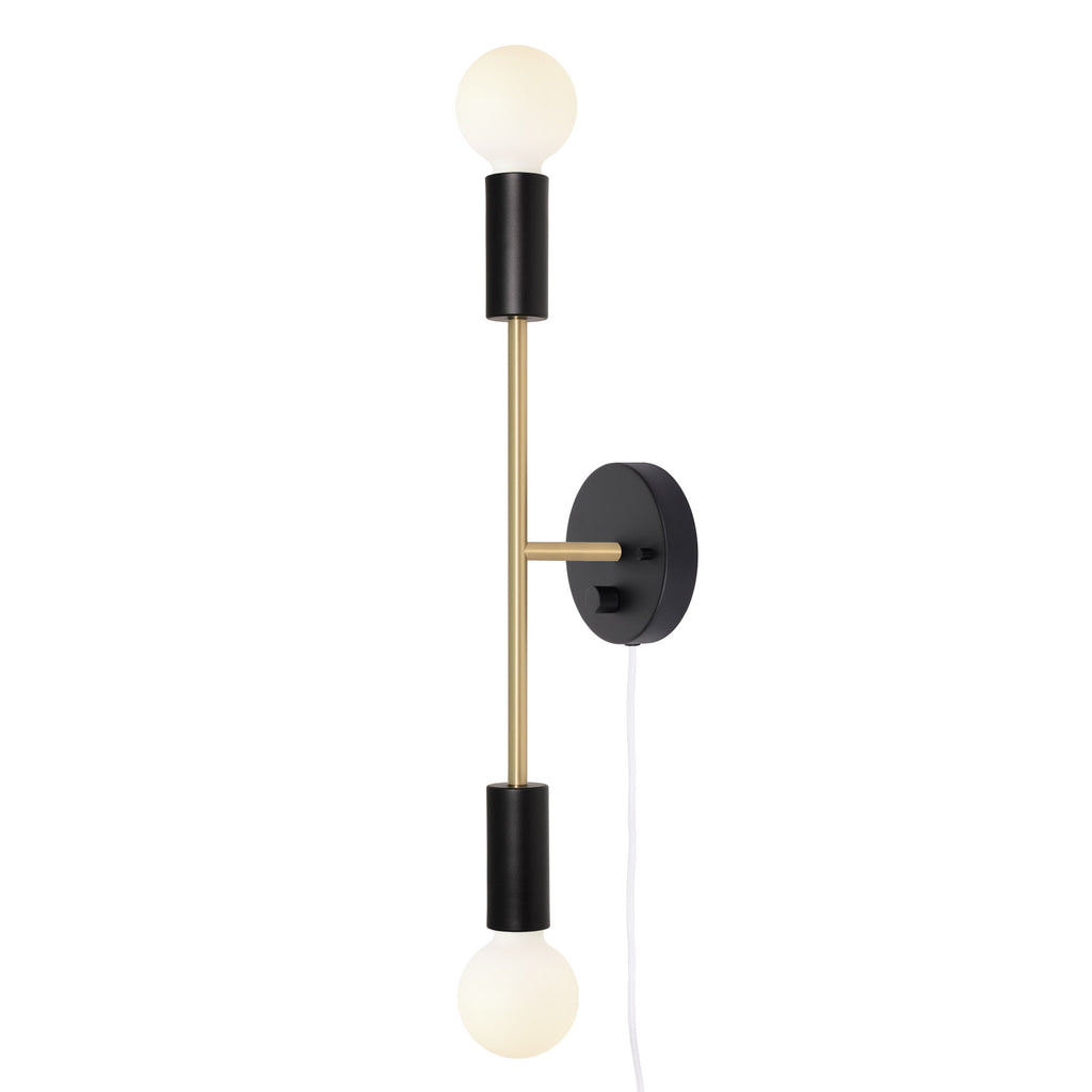 Venus Long shown in Matte Black and Brass with a Backplate Dimmer Switch and White Cord