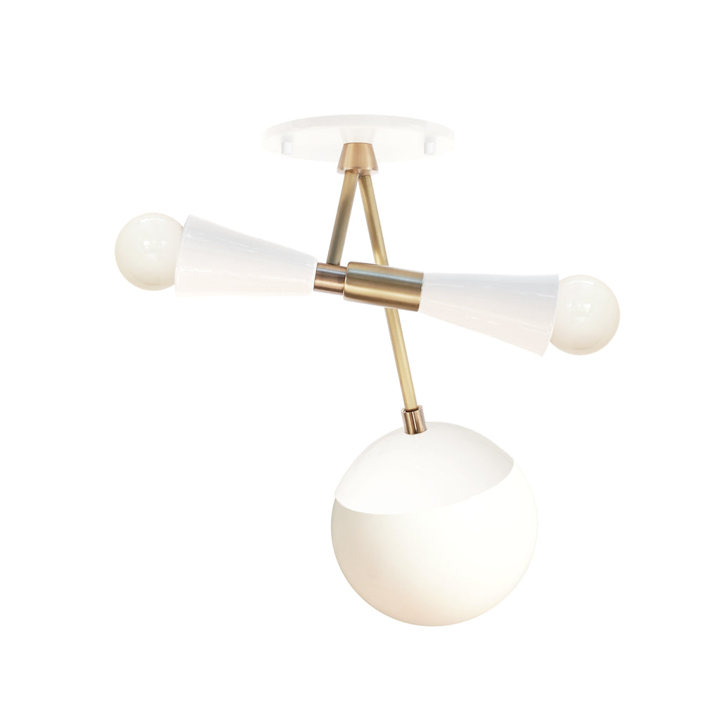 Voyage shown in White and Brass with Opal glass shades