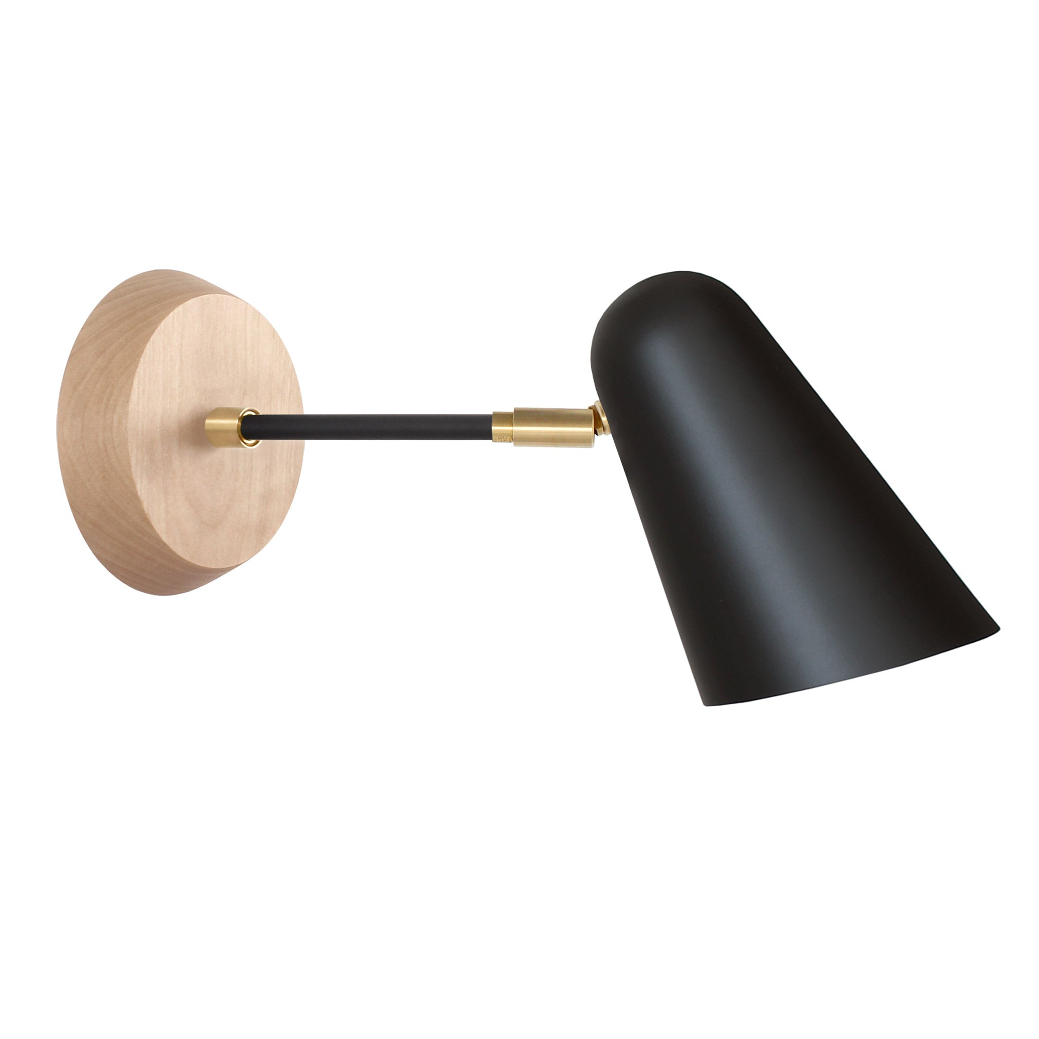 Wildwood shown in Matte Black with Brass Accents and a Maple Wood Canopy